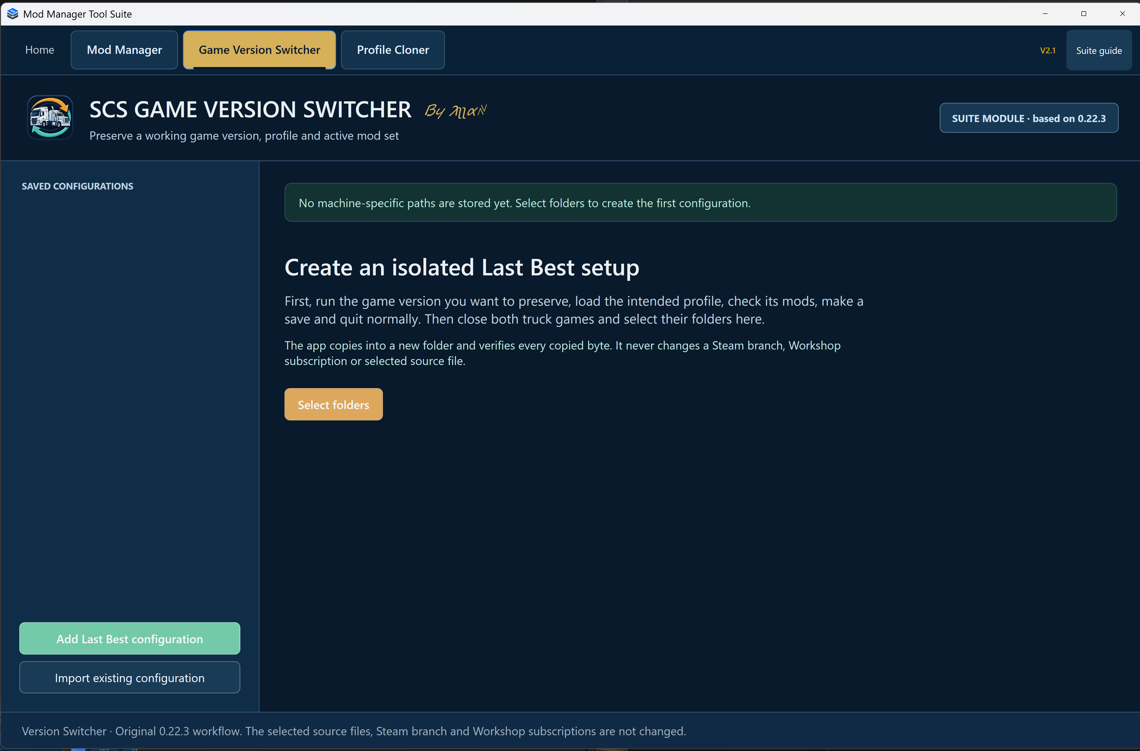 Game Version Switcher setup screen